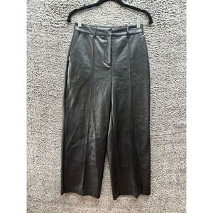 Na-kd Mid Waist Wide Leg Pleated PU Cropped Trousers Black Womens Size 34‎